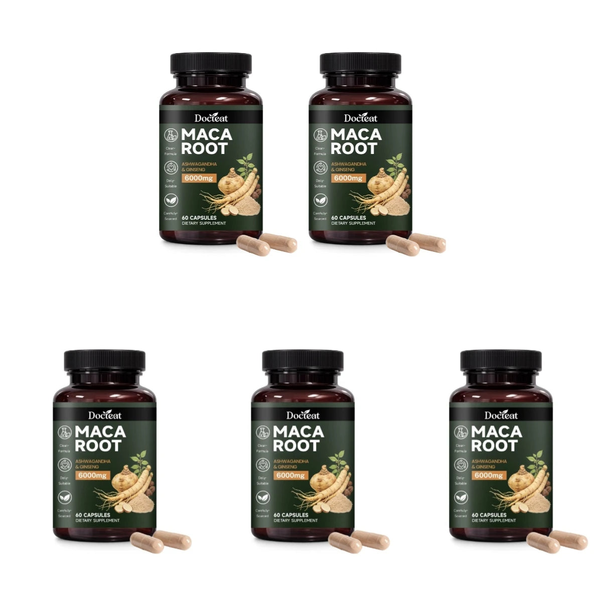 Maca Root Capsules 6000mg with Ashwagandha & Ginseng for Energy