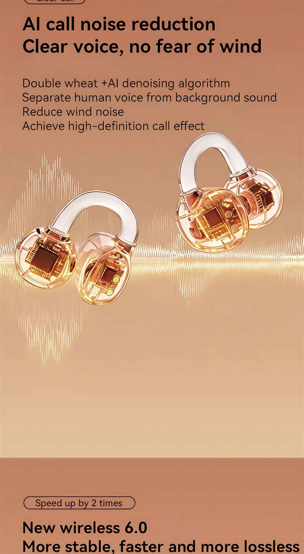 Wireless Earphones Open In-ear Type HIFI Bass 2in1 Bluetooth Headset High-definition Electric Quantity Digital Display Earplugs