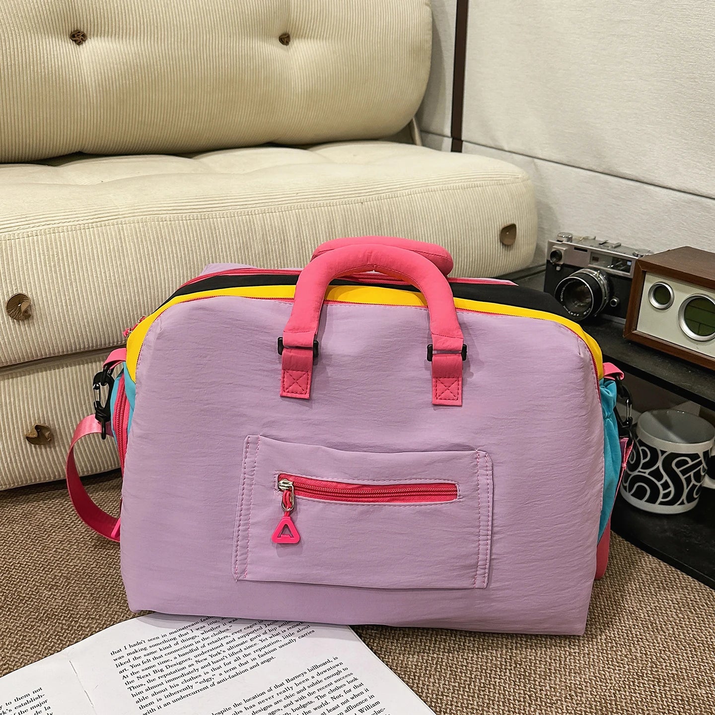 Fashion Trend Dopamine Contrasting Travel Bag Independent Shoe Compartment, Lightweight Yoga Bag, Outdoor Sports and Fitness Bag
