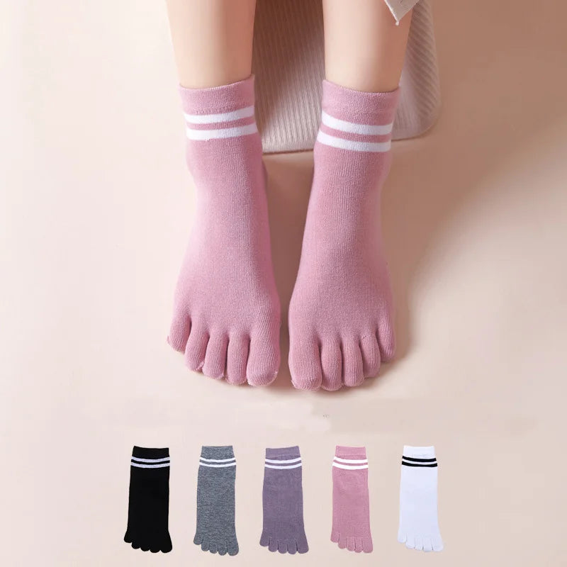 Women's Breathable Cotton Striped Invisible 5 Finger Socks | Soft Comfort
