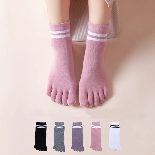 Women's Breathable Cotton Striped Invisible 5 Finger Socks | Soft Comfort