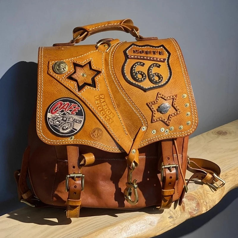 Handmade Heavy Duty Leather Motorcycle Backpack | Retro Travel Style
