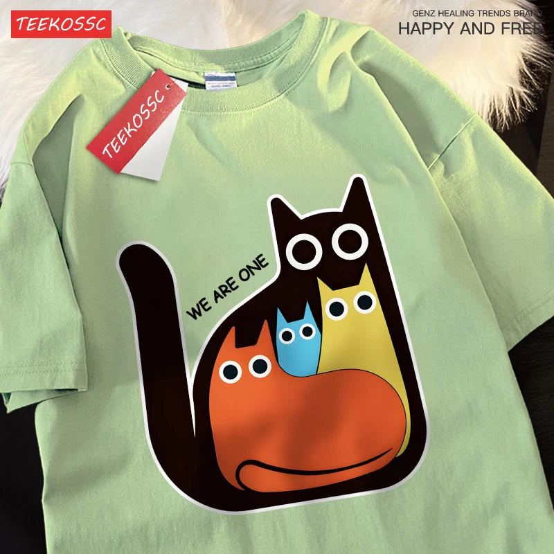 Casual Cartoon Cats Men's Retro T-Shirt | Trendy Summer Style