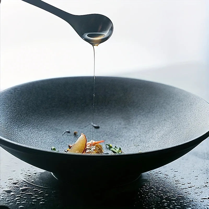 Elegant Black Ceramic Salad and Noodle Bowls | Eco-Friendly Tableware