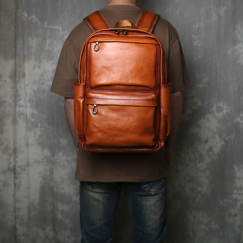 Vintage Leather Backpack for Men | Retro Casual Cowhide Design