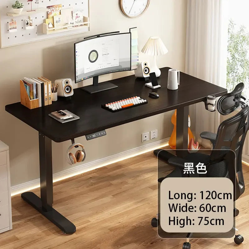 Electric Height Adjustable Solid Wood Computer Desk for Home & Office