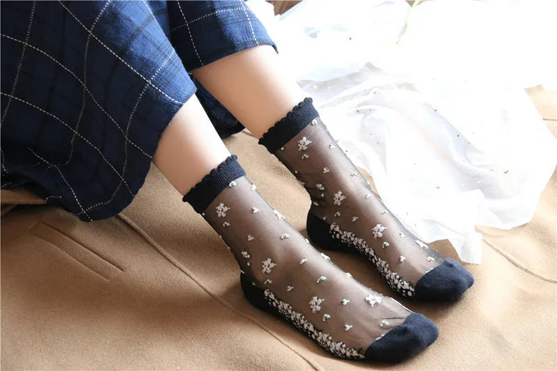 Women's Vintage Retro Flower Embroidery Long Socks | Summer Fashion