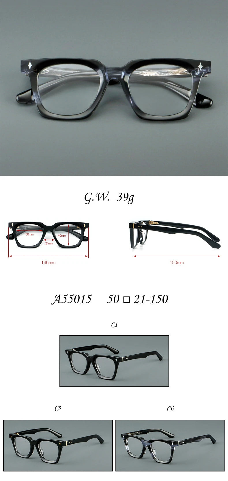 Classic Retro Square Acetate Anti-Blue Light Reading Glasses 2026