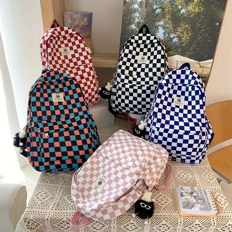 Stylish Checkerboard Backpacks for School Girls | Versatile & Trendy