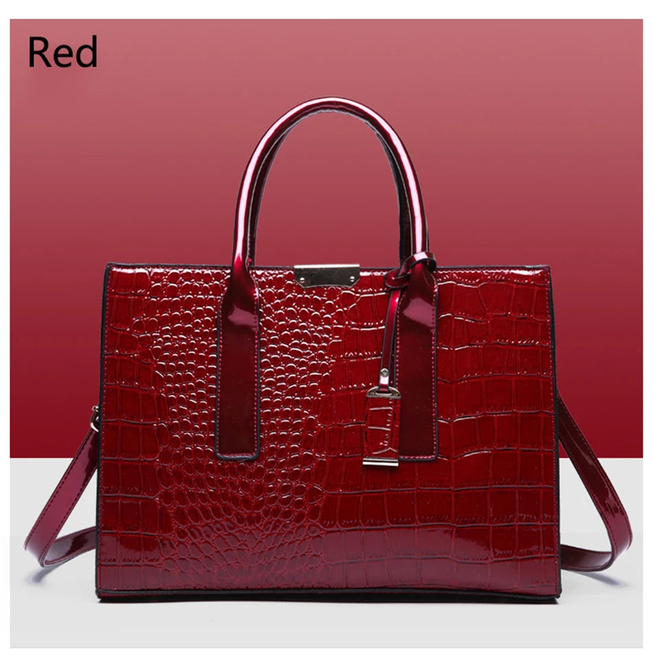 Bolso elegante de charol con cocodrilo | Bolso de lujo para mujer