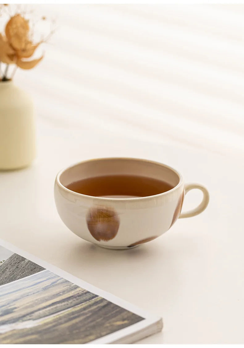 Taza de café con leche de cerámica de boca ancha de 350 ml | Elegancia pintada a mano
