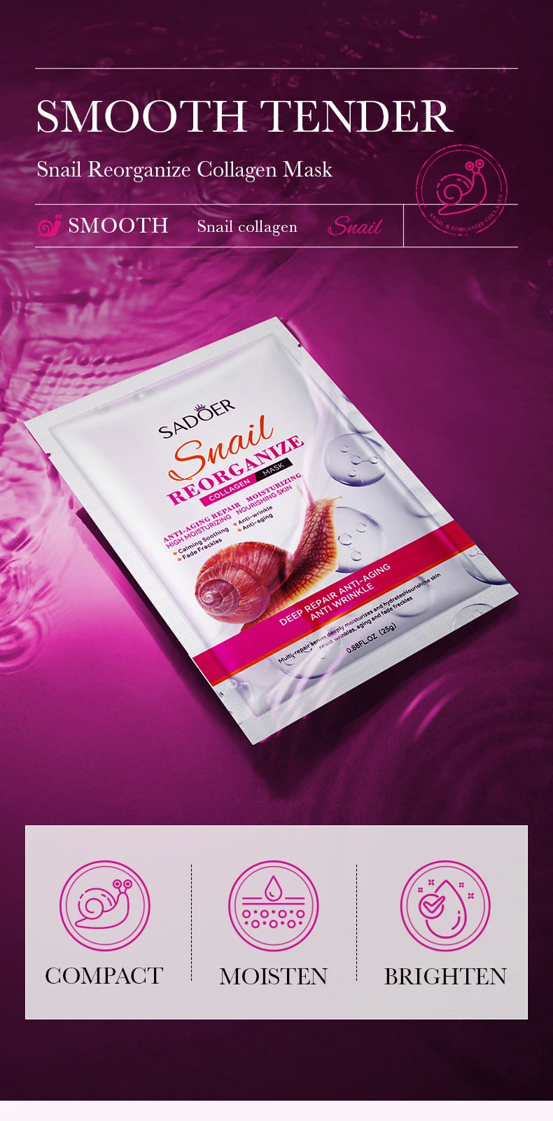 5pcs Snail Collagen Face Masks | Firming & Hydrating Skin Care