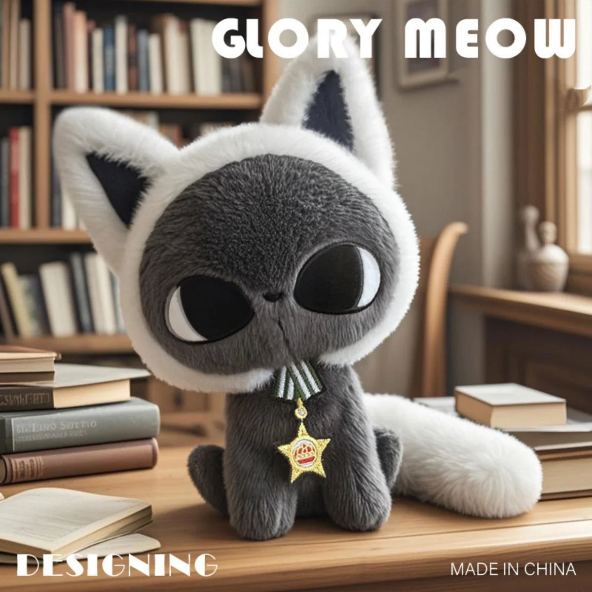 Kawaii Celestial Black Cat Plush Toy | Elegant Moonlight Design