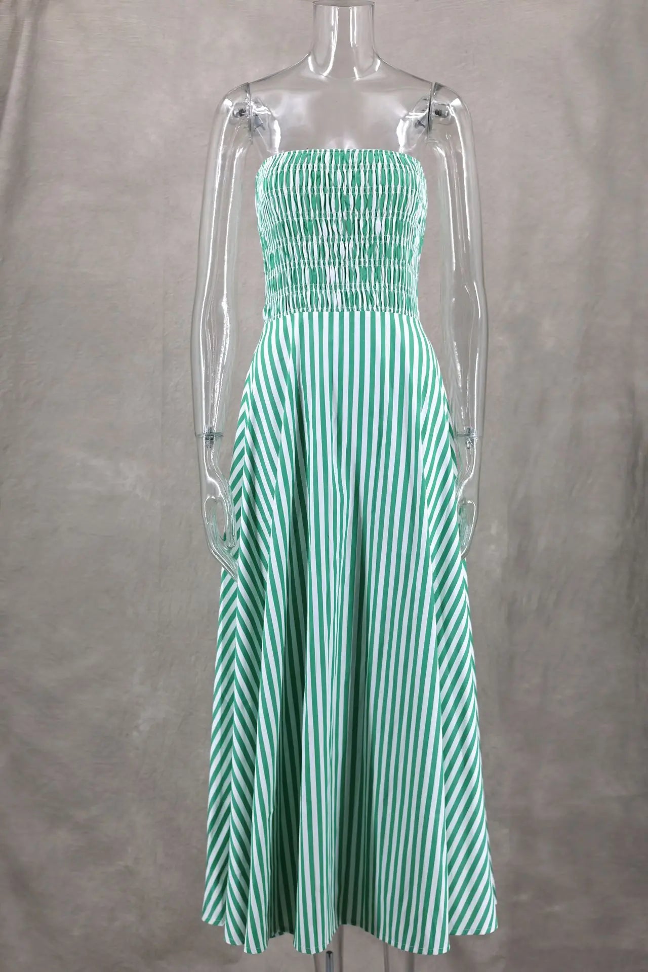 Elegant Green Striped Off Shoulder Maxi Dress for Women