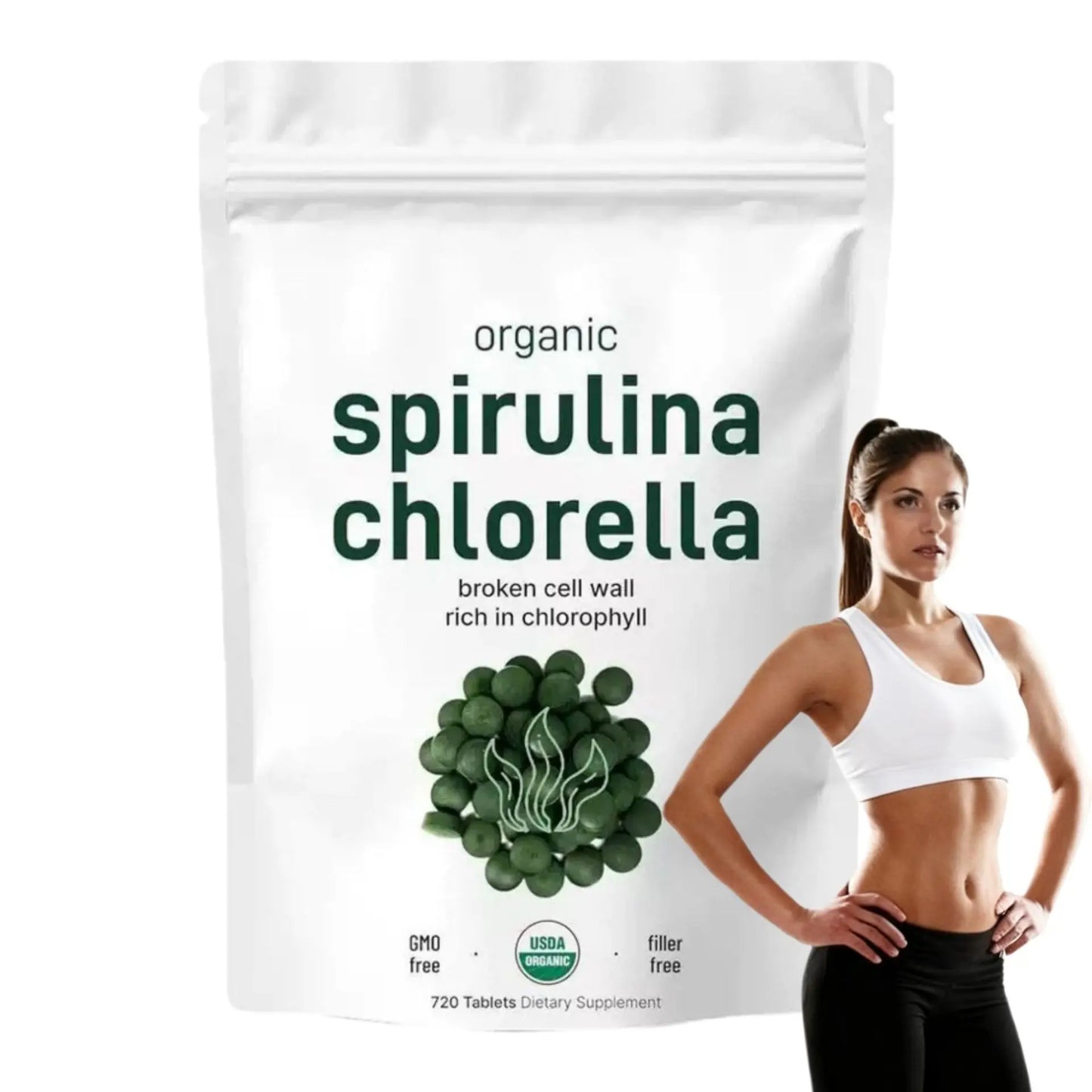 Organic Spirulina Chlorella Tablets - Vegan Superfood Blend