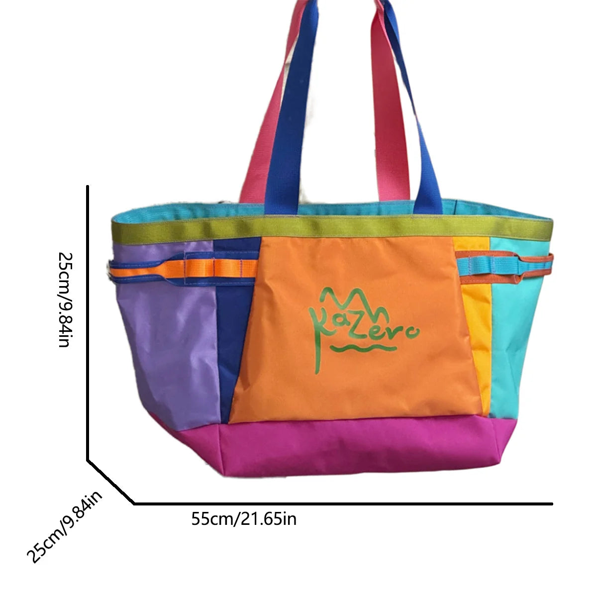 Dopamine Sporty Women Tote Bag Colorblock Logo Shoulder Bag Layered Large Capacity Multi Function Handbag for Commute Sports