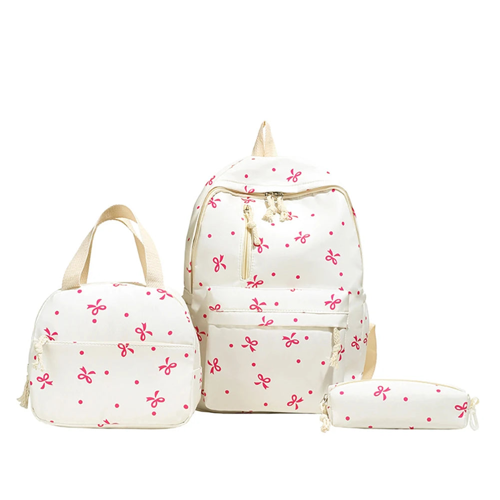 Stylish Bow Print School Bag Set | Rucksack, Handbag & Pencil Case