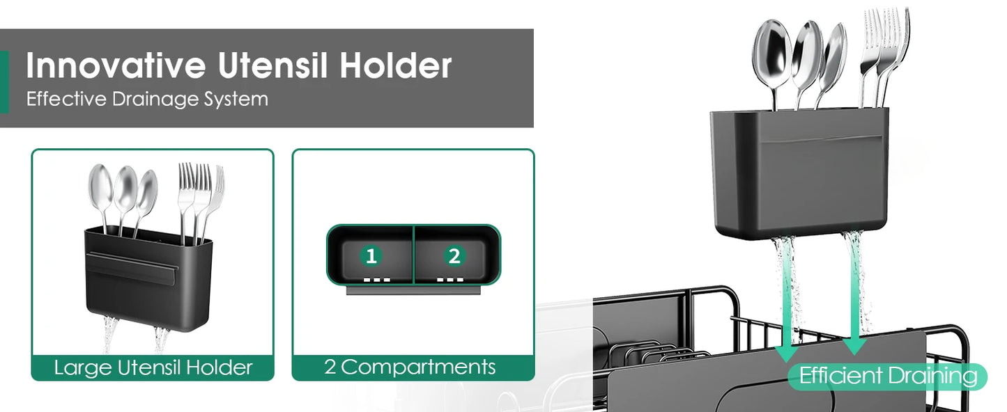 Expandable Dish Rack with Multifunctional Drainboard for Kitchen