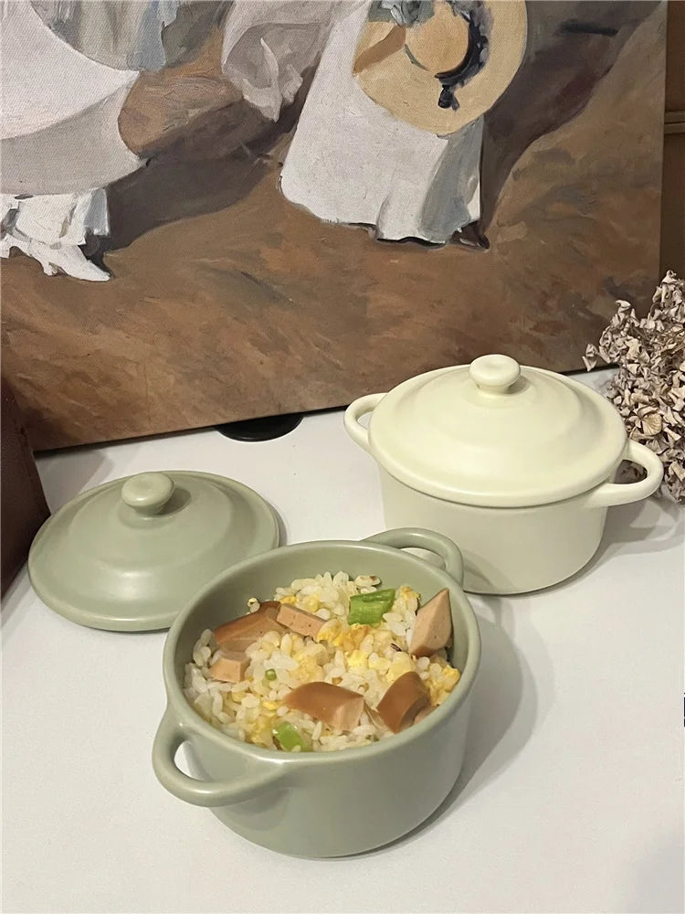 Durable 220ml Ceramic Small Bowl with Covered Double Ears