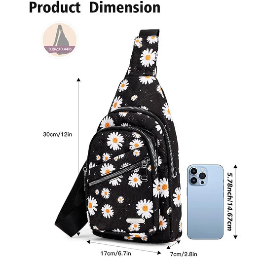Floral Quilted Mini Sling Chest Bag | Adjustable Crossbody Backpack