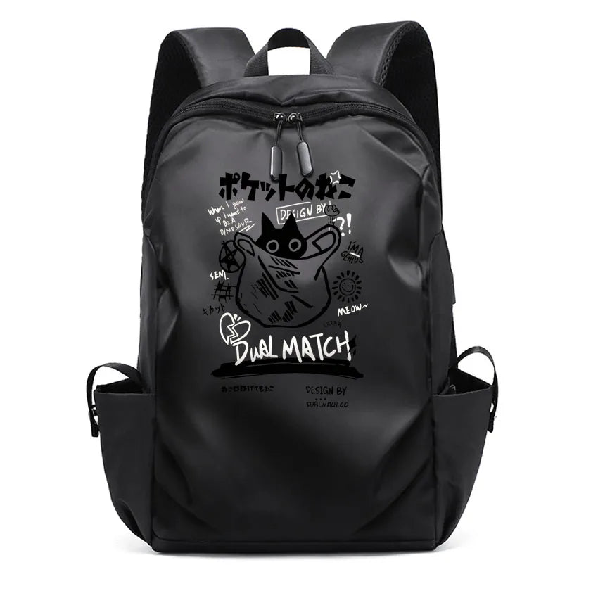 Cute Waterproof Men's Business Laptop Backpack with Cat Print