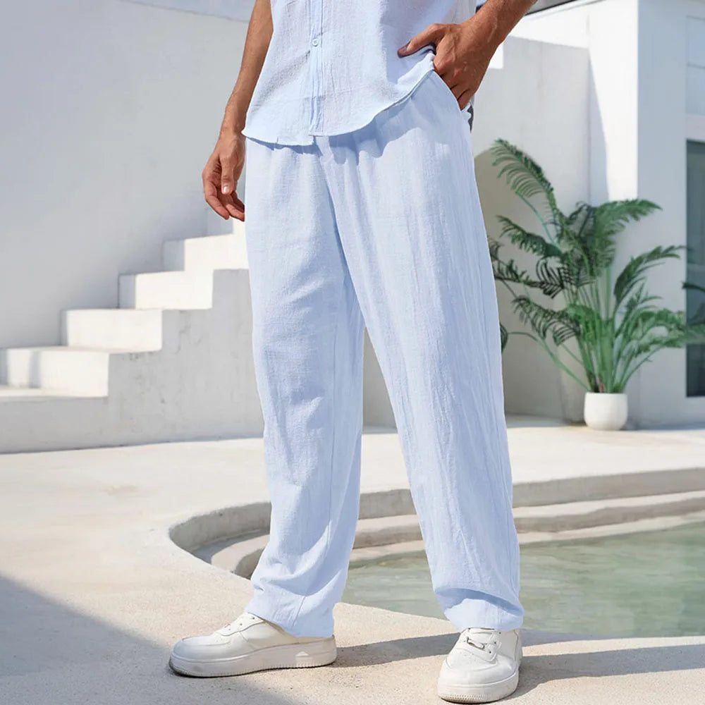 Men's Lightweight Cotton Linen Straight Leg Pants | Comfortable Casual Wear
