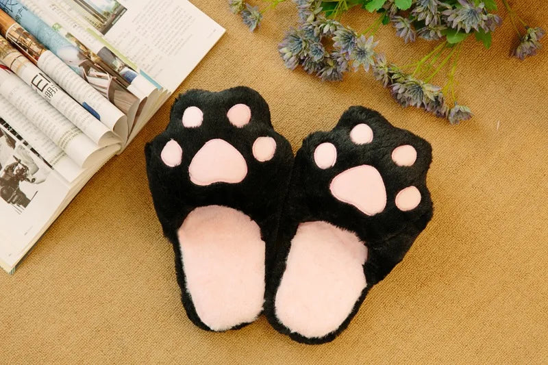 Kawaii Cat Paw Slippers | Fluffy Winter Indoor Footwear