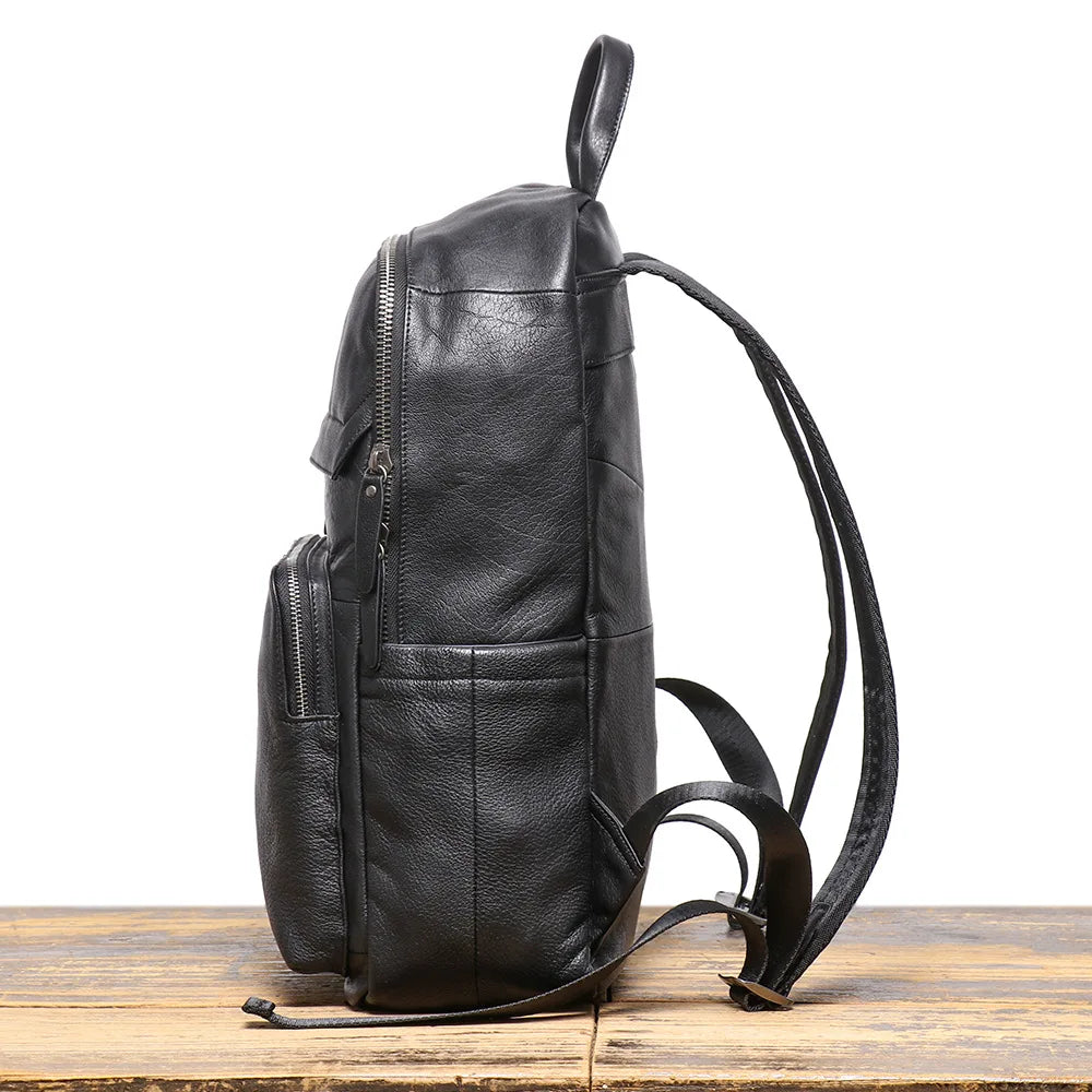 Men's Genuine Leather Double-Shoulder Backpack | Large Laptop Travel Bag