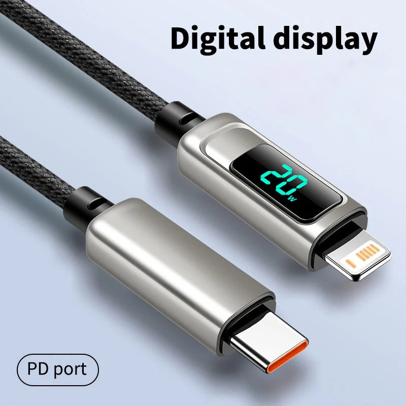 USB A to Type C LED Display Charger Cable | Fast Data Transfer