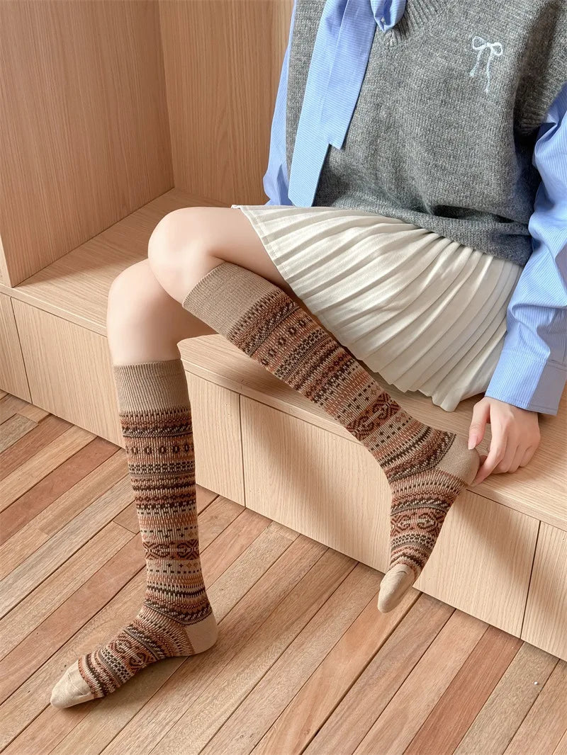 Women's Retro Knitted Knee Socks | Vintage Style for Autumn & Winter