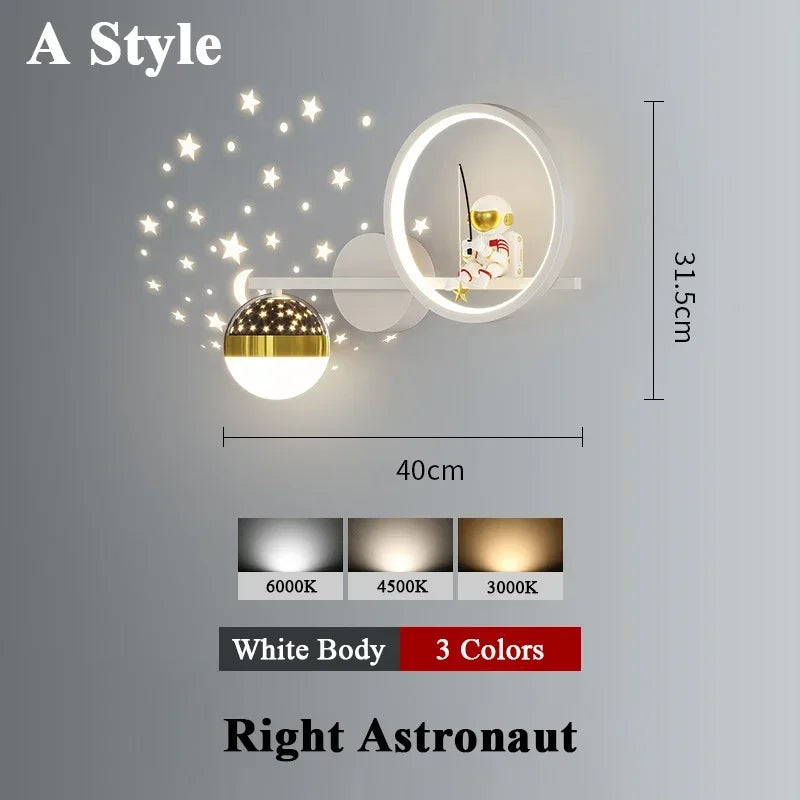 Lámpara de aplique de pared de astronauta creativo | Iluminación infantil moderna