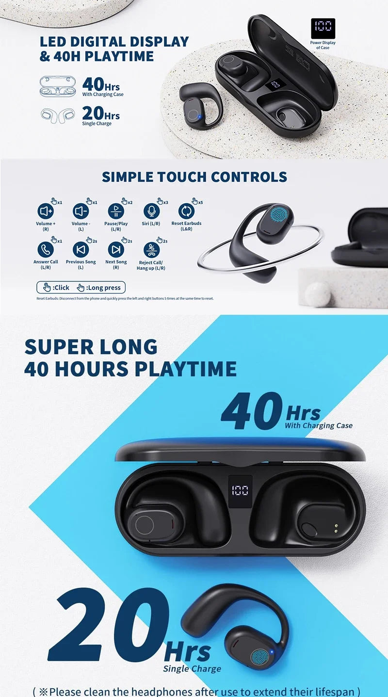 Wireless Earbuds with Digital Display | 40 Hours Playtime Earphones
