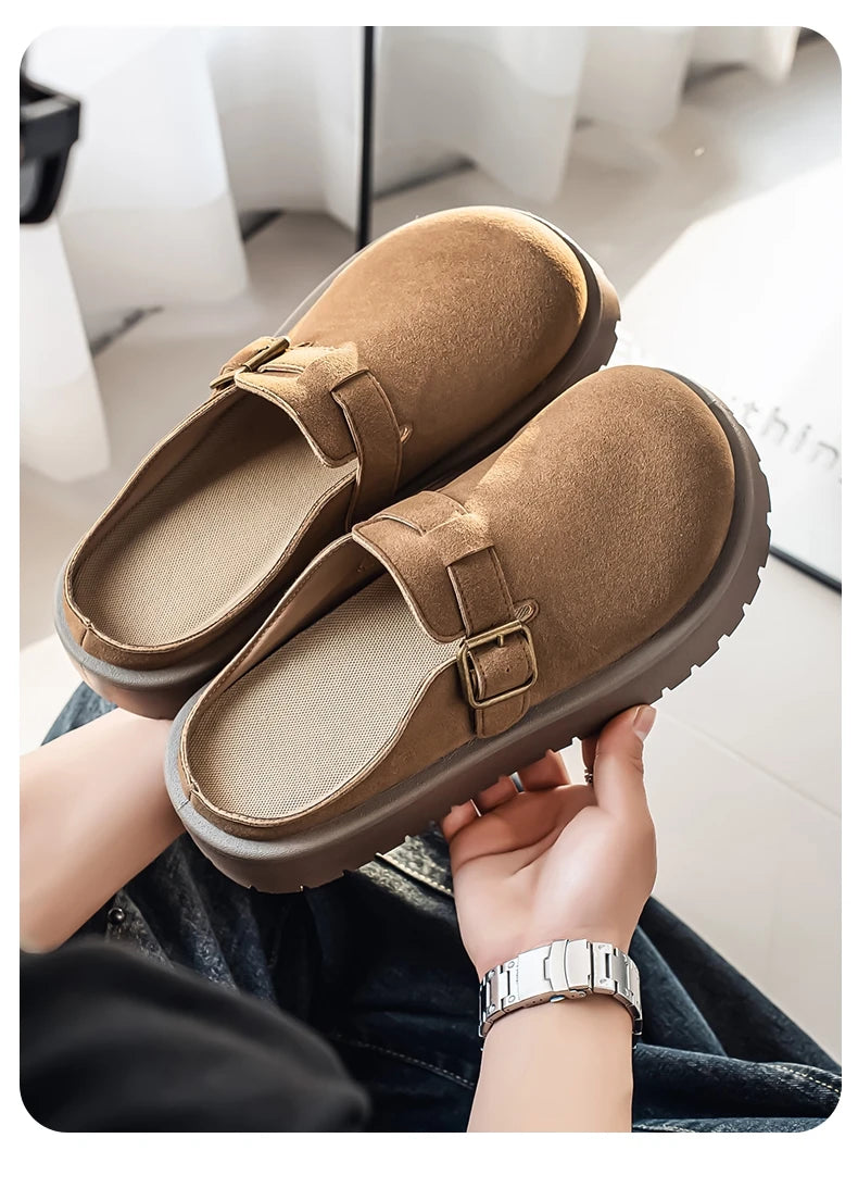 Men's Casual Leather Half Slippers | Non-Slip Summer Clogs