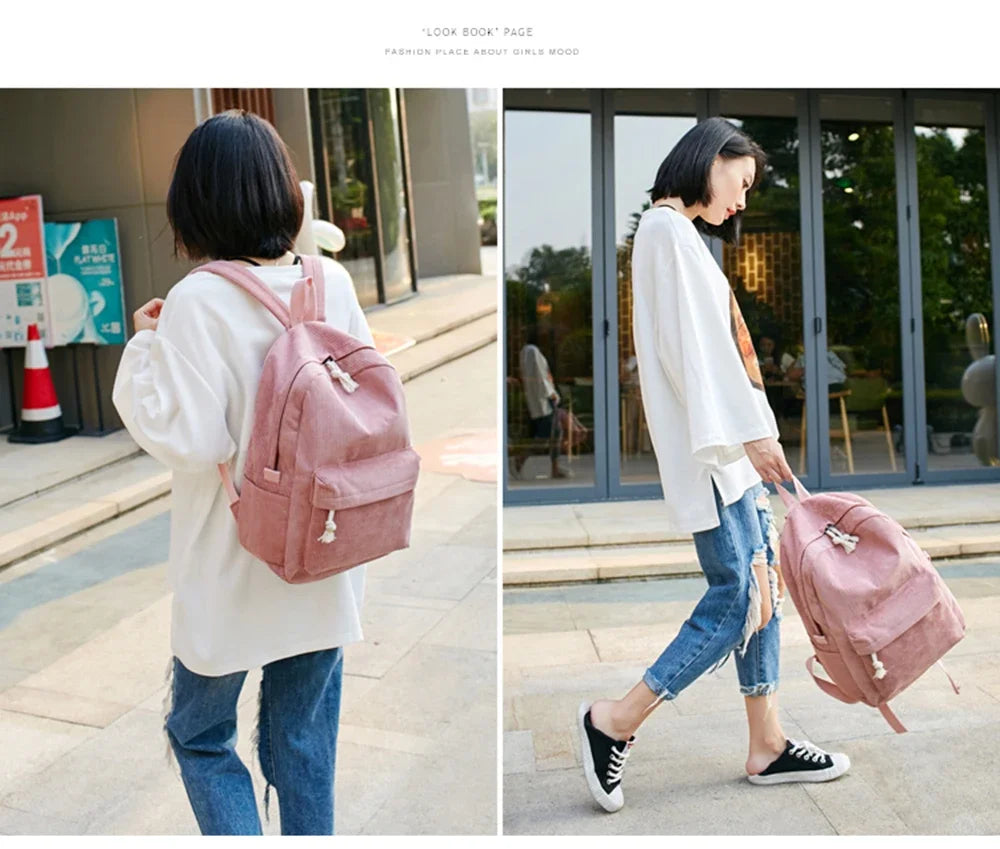 Personalized Corduroy Student Backpack | Anti-Theft School Bag for Teens