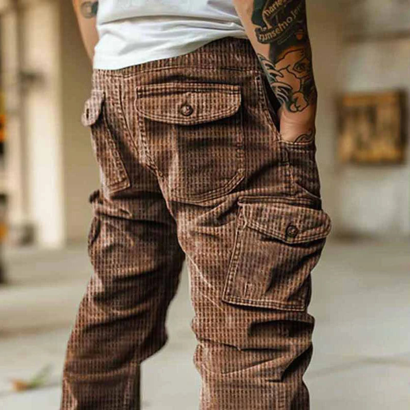 Spring Summer Straight Corduroy Cargo Pants Men Casual Vintage Loose Streetwear Textured Trousers Daily Leisure