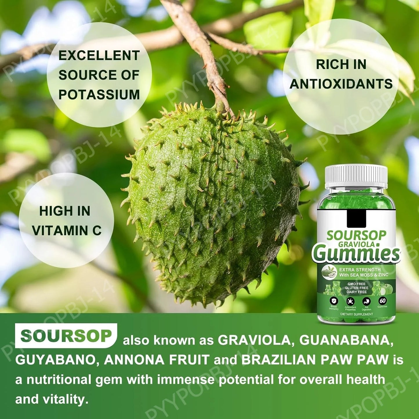 Soursop Graviola Gummies with Sea Moss & Vitamin C | Immune Support