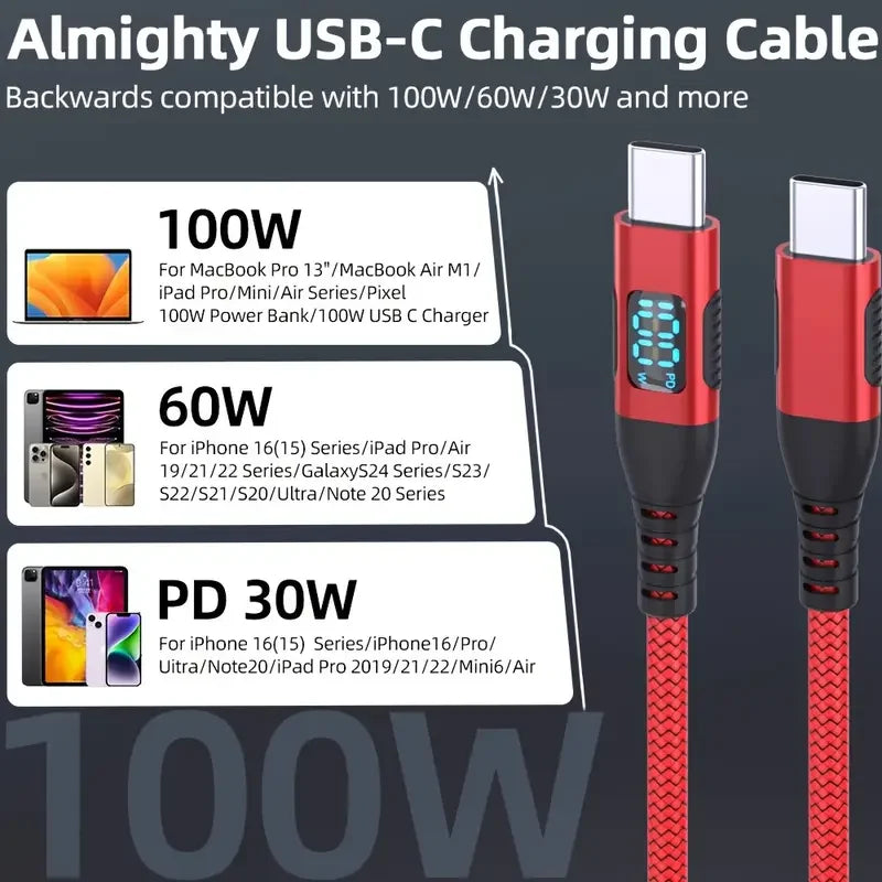 100W Type C to Type C Fast Charging Cable | High-Speed Nylon Braided