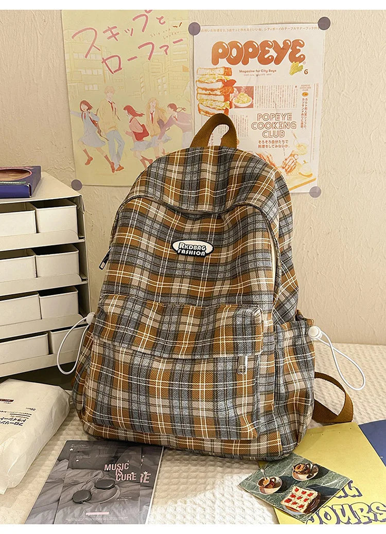 Large Capacity Plaid Backpack | Versatile Travel & School Bag