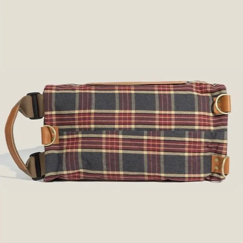 Large Capacity Burgundy Plaid Handbag | Convertible Shoulder Backpack