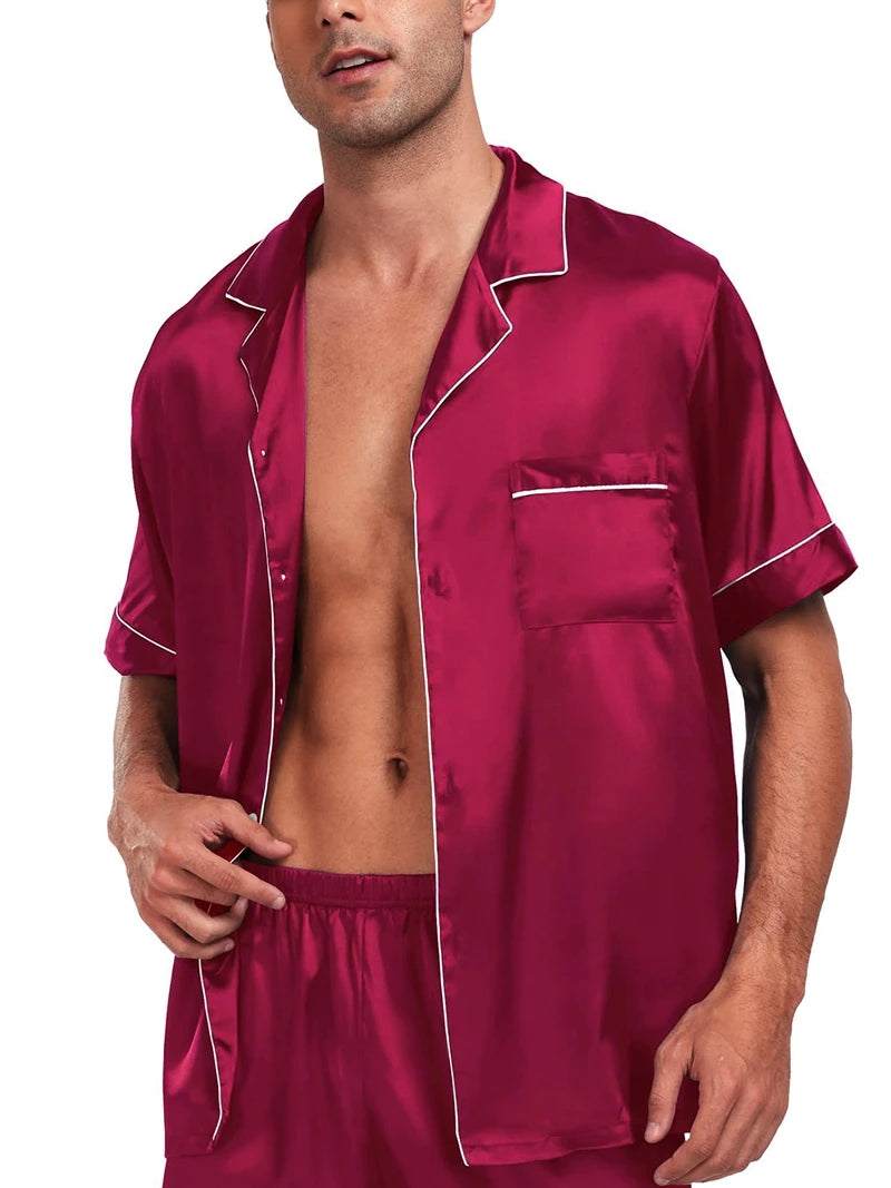Men's Luxury Satin Pajama Set | Short Sleeve Summer Sleepwear