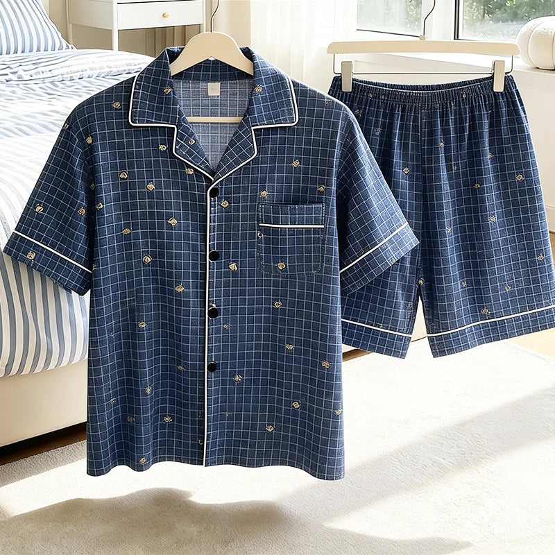 Men's Plaid Short Sleeve Pajamas | Comfortable Sleepwear Set