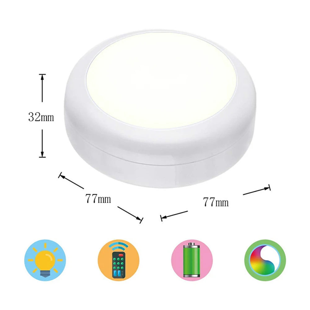 Multicolor LED Cabinet Light with Remote Control | Dimmable Puck Lamp