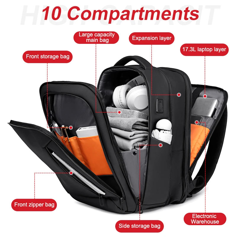 Men's 16-Inch Laptop Backpack | Expandable Travel Bag with High Capacity