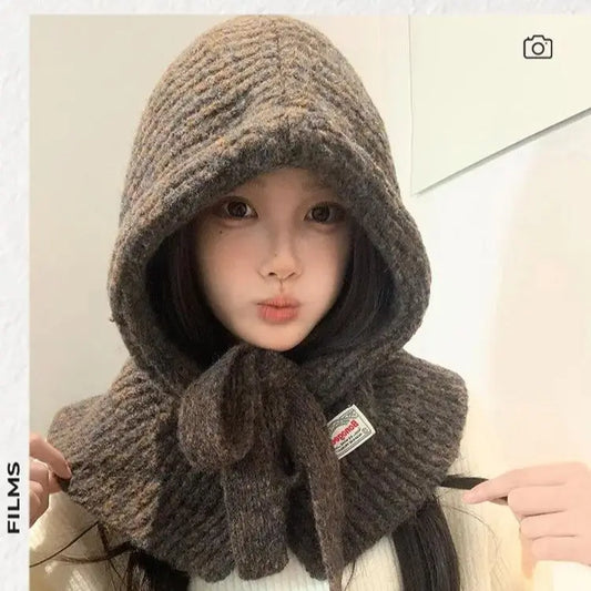 Women's Grey Knitted Balaclava Hat & Scarf Set | Warm Wool Blend Winter Collection 2026