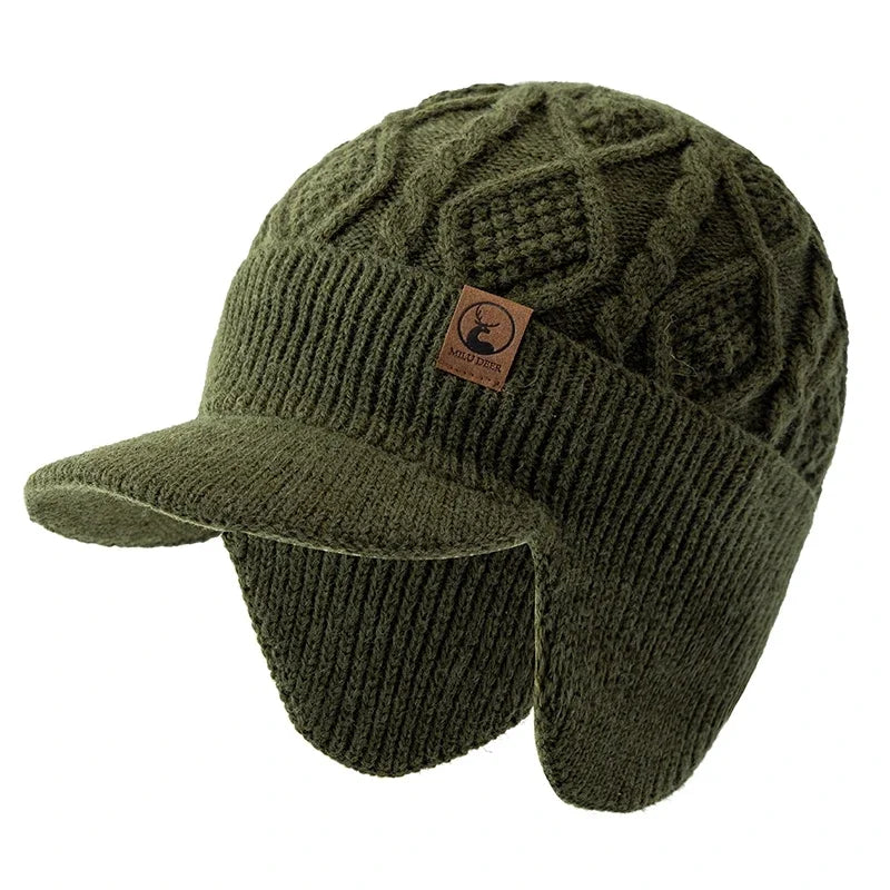 Unisex Fleece Lined Earflap Beanie Hat | Stylish Warm Winter Cap
