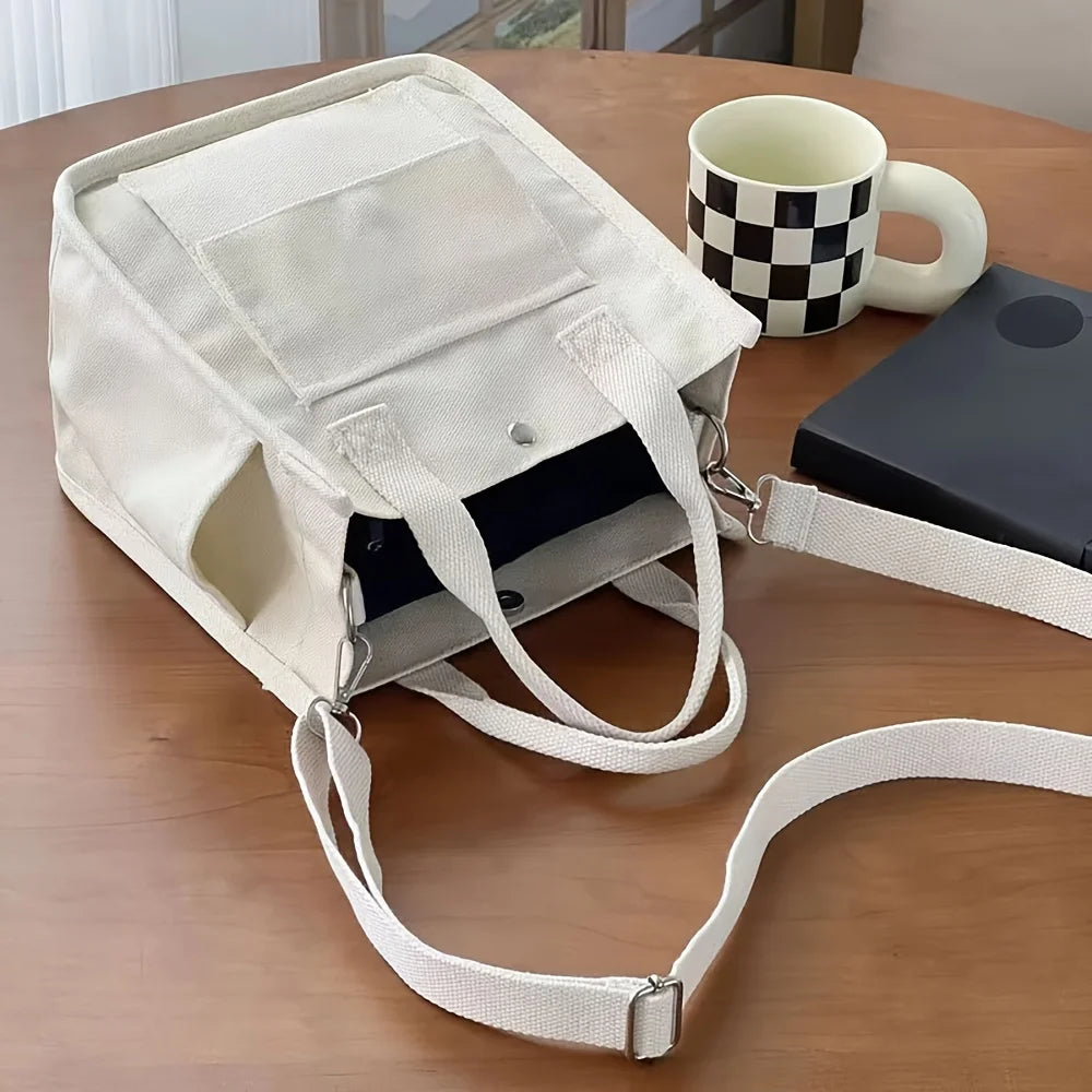 Stylish Small Canvas Tote Bag with Pockets for Women