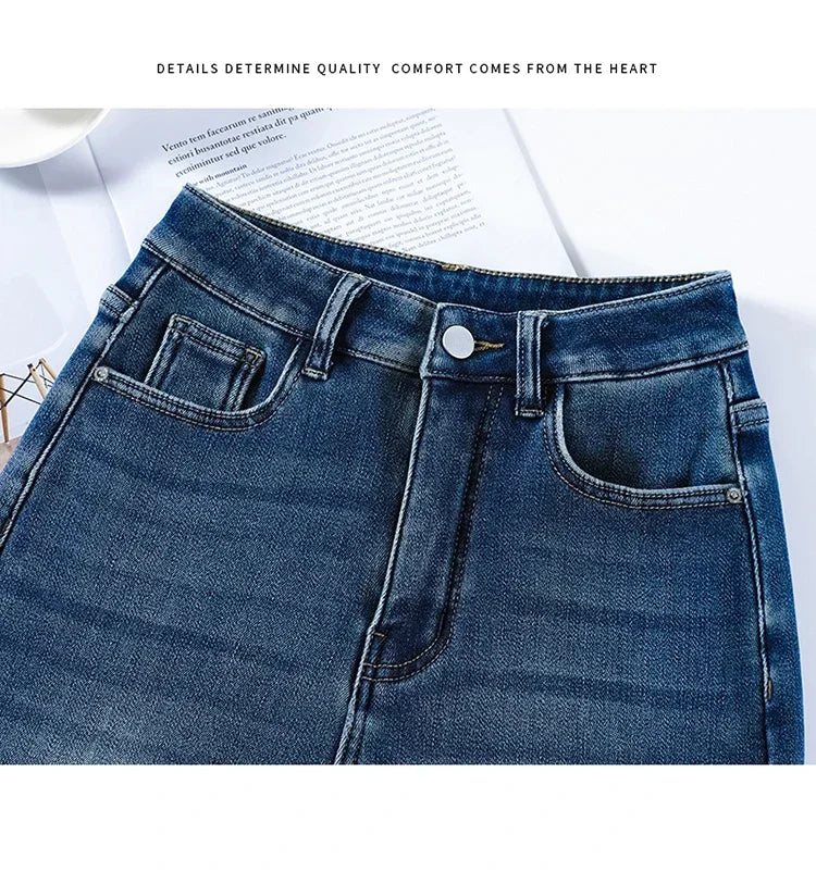 Women's Thickened Velvet Straight Jeans | Warm Fleece Pants