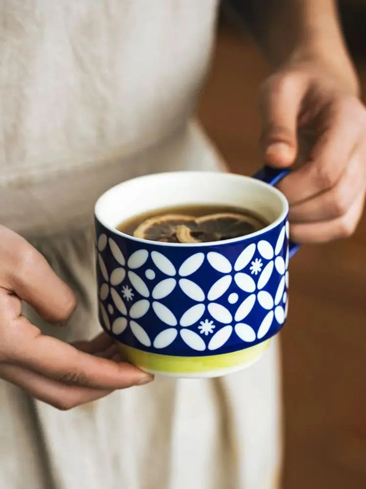 Retro Ceramic Flower Coffee Mug Set | Perfect for Tea & Oats