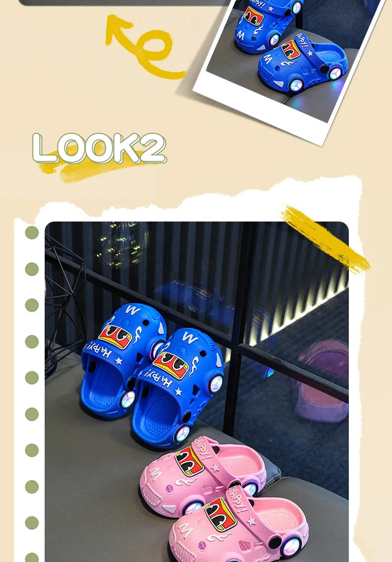 Children's Car Shaped Light Up Slippers | Fun Summer Footwear