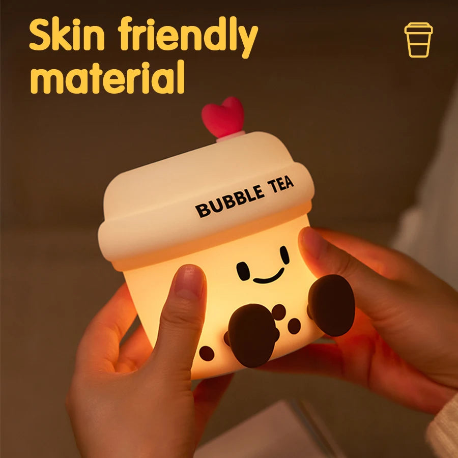 Bonita luz nocturna LED de té de burbujas | Lámpara de ambiente recargable